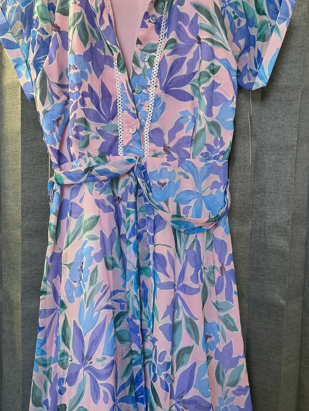 Tahari Women's Pink Floral Tie-Waist Dress